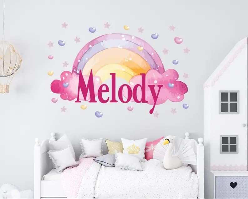 Miniatura 2 de Calcomanía de pared con nombre de arcoíris para habitación de niños, calcomanía de pared con nombre personalizado para guardería, dormitorio, sala