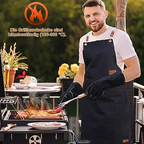 ETLEE Barbecue Gloves Heat Resistant 300°C Leather + Grill Apron for Men, Oven Gloves & Cooking Apron Men with Metal Buttons - Image 4