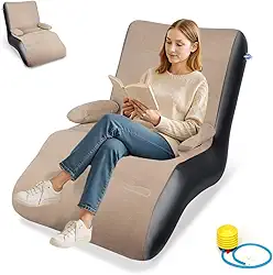 114 * 74 * 84cm Puff Inflavel, Capacidade de Carga 150 kg de Sofá Inflável, PVC Flocado, Inclui Bomba de Ar, Puff Inflavel, Puff Gigante, Puff GrandePoltrona Inflavel, Sofa Inflavel, Sofá Inflável