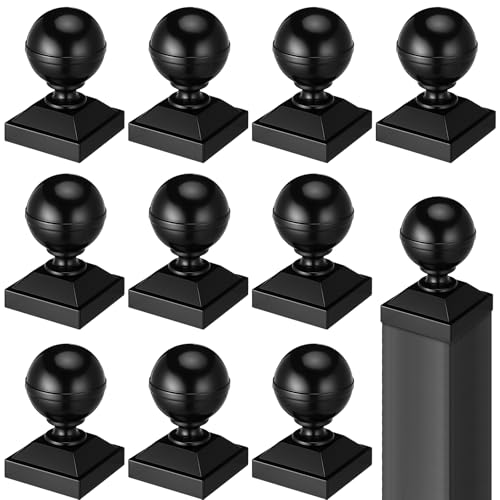 Otoolling 10 Stück 5,1 x 5,1 cm quadratische schwarze Aluminium-Kugelpfostenkappen für Aluminium-Zaunpfosten, Outdoor-Zaundekoration und Schutz