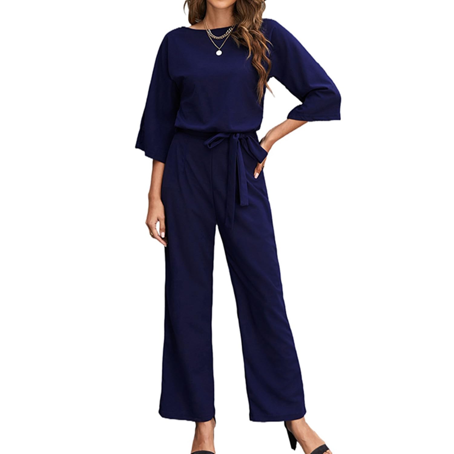 Bipily Mono Para Mujer Elegante Mono de Manga Corta Pantalones Mono Informal Suelto con Cinturón