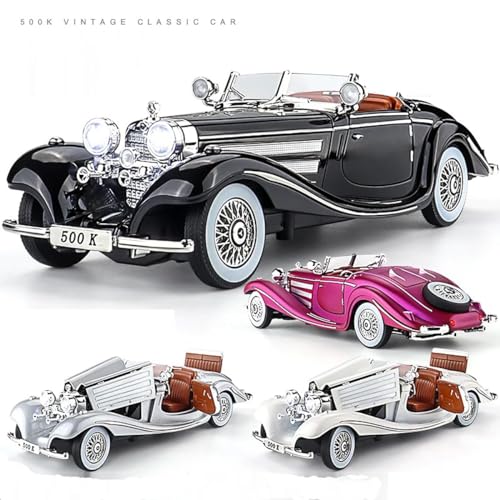 Image of Merceedes Benz 500K Classic Model Car with Box, Zinc Alloy Pull Back Toy car with Sound and Light for Kids Boy Girl Gift [Colors as Per Stock]
