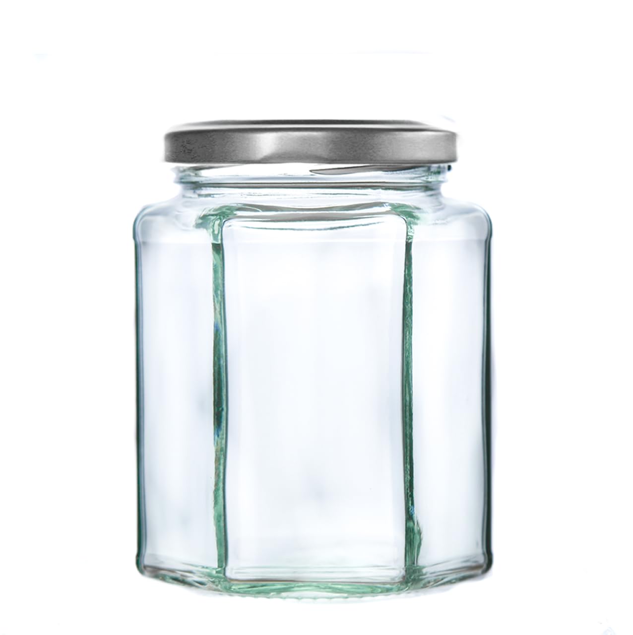 340g (280ml) Hexagonal Glass Jam Jars - Marmalade, Honey hex Jar (Silver Lid, Pack of 100)