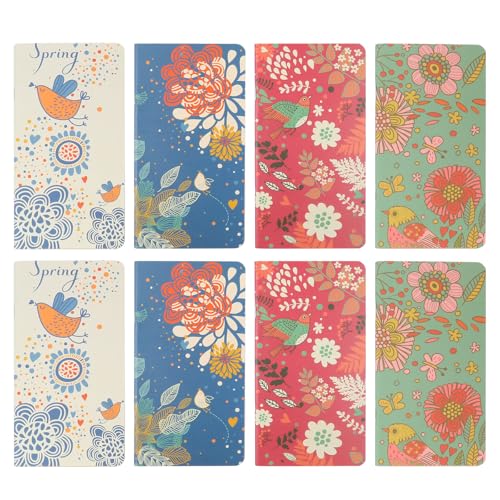 FENICAL Bloc de Notas de Viaje 8 Piezas Diseño Retro de Flores y Pájaros, Páginas Interiores de Papel Kraft para Escritura Suave, Cuaderno de Diario en Colores Ivory White, Crimson Red,