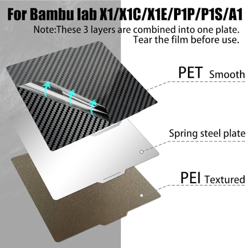 Image of 3D Printer PET+PEI Build Plate 257x257mm for Bambu Lab x1 P1P 3D Printer, Smooth Carbon Fiber PET+Textured PEI Spring Steel Build Plate,Double Sided Flexible Sheet Removable Platform