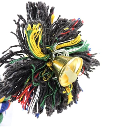 Image of ZIBUYU Birds & Parrot Toy - Rope Perch, Swing & Bungee Climbing Set with Steel Core, Food-Safe & Natural Colors, Chewing, Exercise & Play for Parrot, Cockatiels, Parakeets, (Length1m with Bell)