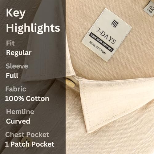 Image of 7-DAYS Men's Premium Formal Shirts - Regular Fit, Full Sleeve, 100% Pure Cotton, Self-Design, with Pocket - Stylish Office Shirts for Men