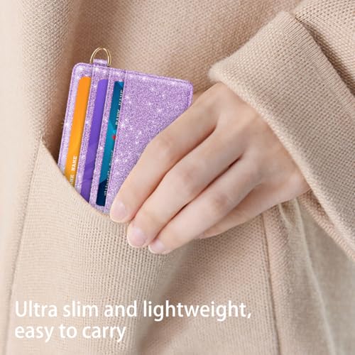 Image of Slim Minimalist Front Pocket RFID Blocking Credit Card Holder Small Wallet Cute Card Cases for Women,Glitter Purple