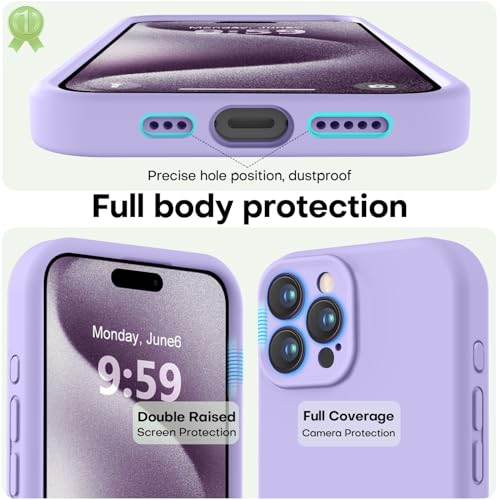 Image of LOVE 3000 Designed for iPhone 15 Pro Case, Premium Silicone with [Soft Anti-Scratch Microfiber Lining] Shockproof Protective Phone Case for Men Women Girls 6.1 inch, Light Purple