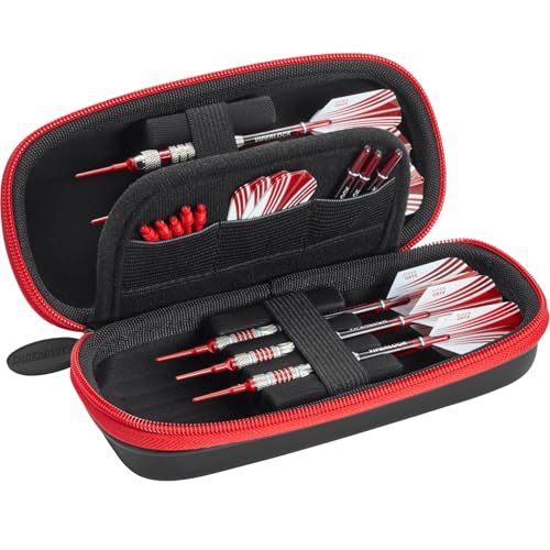 Casemaster Sentry 6 Dart Case Slim, Holds Extra Accessories, Tips, Shafts and Flights, Compatible with Steel Tip and Soft Tip Darts, Impact & Water Resistant TacTech Shell, Red Zipper