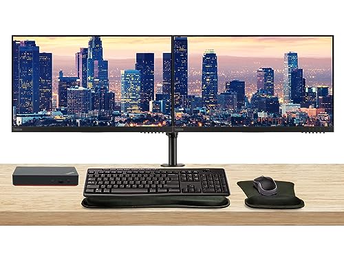 Image of Lenovo ThinkVision E24 1920 x 1080 LED FHD LCD Monitor, 2-Pack Bundle with HDMI, VGA, Speakers, DisplayPort, Dual Monitor Stand, ThinkPad USB-C Dock, MK270 Wireless Keyboard & Mouse, Mouse & Wrist Pad