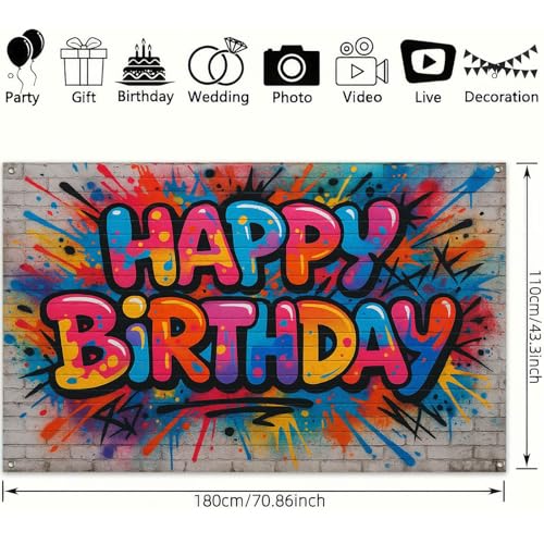 Image of HOMETITUTE Graffiti Style Birthday Banner 71x43 Inch