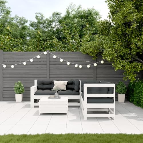 ShGaxin Set Muebles jardín 5 pzas con Cojines Madera Maciza Pino Blanco, Conjunto Jardin Exterior, Muebles Jardin Exterior, Mueble Terraza, Set De Jardin Exterior, Juegos De Terraza - 3250817
