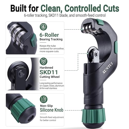 Image of Pipe Cutter Set, 1 /8 inch-2 inch OD Tubing Cutter Kit | Mini Cutter, Reamer, Deburrer, Extra Wheel & EVA Case for Copper, Brass, Aluminum, Thin-Wall Stainless