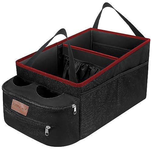 Image of FUNNy elf Car Seat Organizer - Passenger Seat Organizer, Collapsible Car Storage with Partitions & 4 Cup Holders for Front Seat or Back Seat (Red)