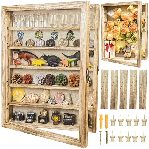 Image of Original Wood Shadow Box Frame 16x20 Shadow Box with Shelves 2.6 inch Interior Depth Memorial Shadow Box with Linen Back for Handicrafts,Picture Frames,Medals,Coins,Pins Collection and More