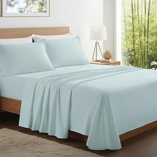 Kickoff Viscose Bamboo Sheets Twin XL Size 3-pc 100% Organic Bamboo Viscose Bed Cooling Sheets Twin XL Size Set Cool Bedding for hot Sleepers Sheet, Flat, Fitted, Pillowcase (Coastal Blue, TXL)