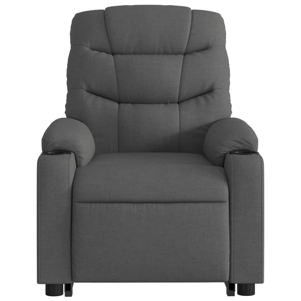 Sillón elevador eléctrico reclinable con masaje de 6 puntos, color gris oscuro, tejido para ancianos y adultos, función de elevación y vibración, cómodo asiento acolchado