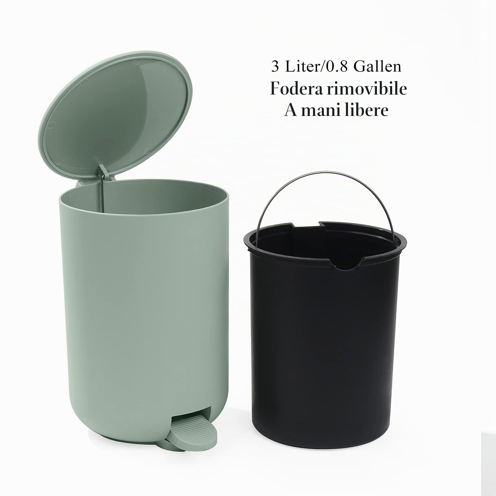 GAHEFY Set di accessori da bagno, set di accessori da bagno verde salvia con bidone, porta spazzolino da denti, dispenser di sapone, vassoio da bagno, scopino e supporto (5 pezzi)
