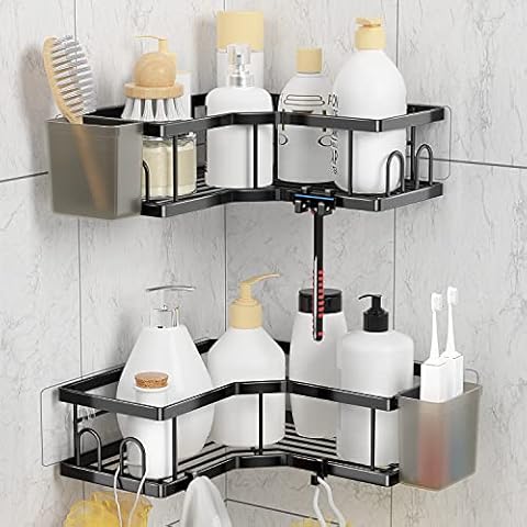FINIBO Duschablage Ohne Bohren, 2 Stück Selbstklebend Eckregal Badezimmer Organizer Cover