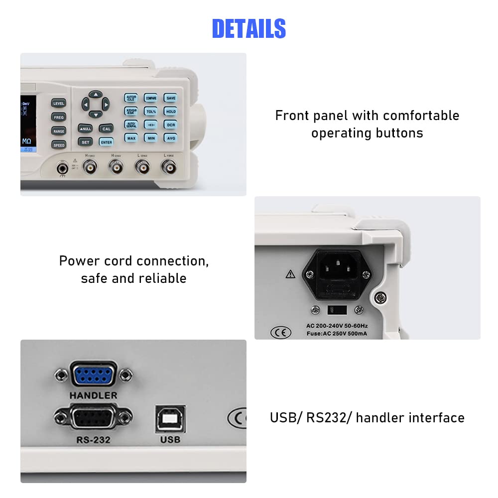 Irfora Digitales LCR-Bench-Messgerät 100Hz-10KHz Hochpräzises Digitalmessgerät Widerstand Induktivität Kapazitätsprüfer 0,1% Genauigkeit 3,5-Zoll-LCD-Display