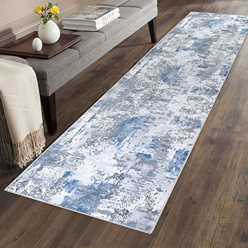 Famibay Modern Abstract Runners For Hallways With Rubber Backing 2X10 Runner Rug Non Slip Washable Hallway Rug Runner Long Soft Flurry Printed Carpet Floor Runners For Hallway Foyer Kitchen(Blue Grey) #TOP6