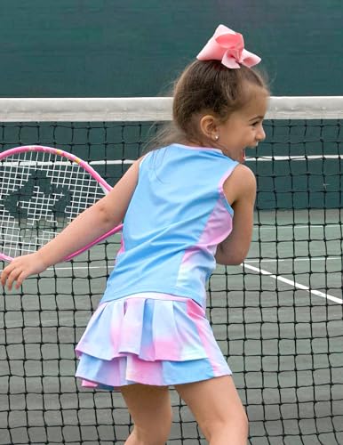 Image of Zaclotre Girls Tennis Dress with Pockets Sleeveless Tank Top and Skirt Sets | 2 Piece Set, Sleeveless, with Shorts, Double Layers Pleated Back, Perfect for Athletic Tennis Golf 3-14 Years