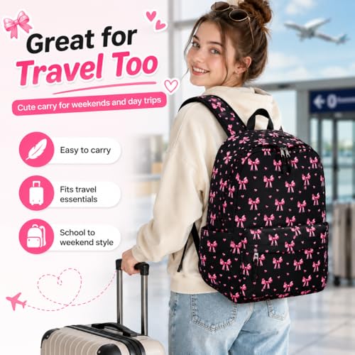 Image of LOIDOU Backpack for Girls School Backpacks Bookbags for Elementary Middle School Women Laptop Backpacks (Bow Tie Black, L-17)