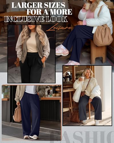 Neer 3 Pack Women Plus Size Wide Leg Yoga Pants High Waist Sweatpants Plus Size Palazzo Pants Lounge with Pockets3