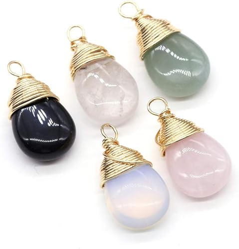 Miniatura 7 de LHJ Collar envuelto en alambre con colgante de aventurina verde de piedra natural, 5 piezas para hacer joyas de bricolaje