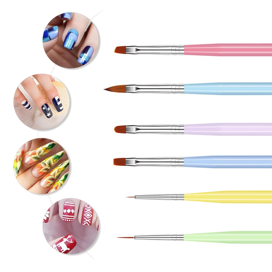 6 Pezzi Set di pennelli per Unghie- Pennello per Unghie in Acrilico, Pennelli per Unghie per Decorare, Strumenti per Unghie a Doppia Faccia, per Design delle Unghie e Fai-da-Te