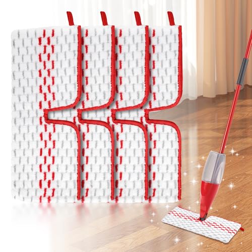 4 Almohadilla de Microfibra para Vileda 1-2 Spray MAX - Recambio Mopa Kit para Vileda Spray MAX para Uso en Seco y Húmedo, Recambio Reutilizable de Microfibra, para Todo Tipo de Suelos (40cm x 15cm)