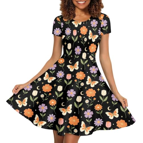 Image of AFPANQZ Womens Casual Summer Lightweight Vintage Dress Short Sleeve Midi Dress Knee-Long Luxury Formal Dress