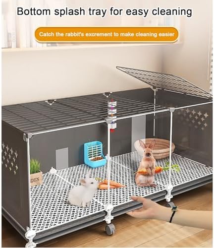 Cat Cages Indoor Litter Dog Playpens Caves Houses Box Kitten Cage Cats Outdoor Enclosures,Large Transparent Indoor Rabbit Cage with Rolling Tray, Spacious Hutch for Bunnies, Easy Access Rabb