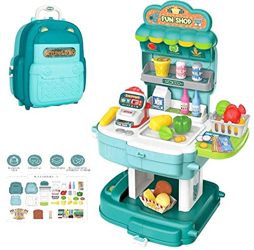 Royals Hub® Supermarket Backpack School Bag Shop Market Kids Playset 2 in 1 Pretend Play House Simulation Props, Removable and Easy to Store,Gift for Boys & Girls