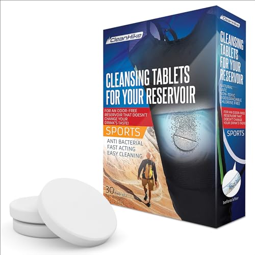CleanHike Hydration Bladder Cleaning Tablets 36 Count - Hydration Pack & Water Reservoir Cleaner Tablets Individually Wrapped Effervescent Tabs Removes Stains & Odors Mint Scent Travel Ready