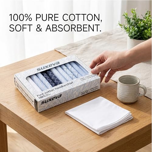 Image of Men's 12pcs 100% Cotton Checkered Handkerchiefs Gift Box, 15.75 Inch Soft Breathable Absorbent Large Pocket Squares
