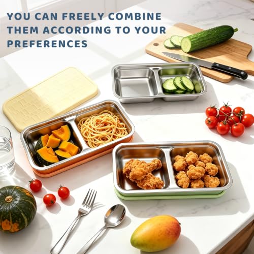 Image of 15 oz Snack Containers for Kids, Stainless Steel Lunch Box 3 Pack | Reusable Food Containers with Silicone leak resistant Lids. Perfect for School Lunch, Daycare, Travel and Portion Control