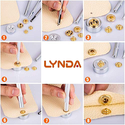 LYNDA 80 Sets Metal Snap Fasteners, 4 Colors Snap Fasteners with 4 Pieces Fixing Tools,Used in Leather Craft, DIY Craft, Overalls, Jacket and Jeans,15mm in Diameter