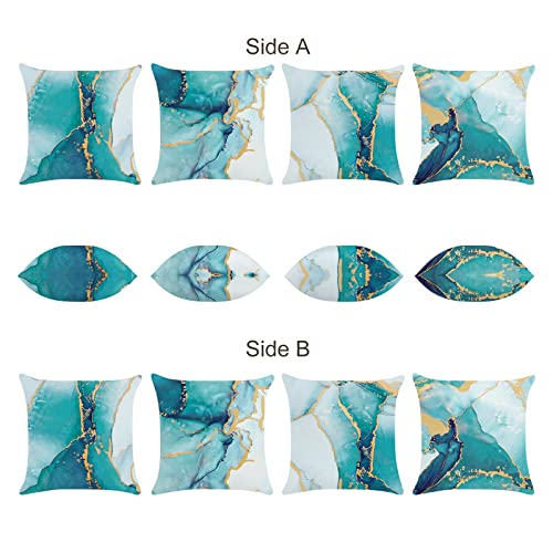 Bonhause Teal Marble Cushion Covers 45 x 45 cm Double Sided Turquoise Gold Abstract Modern Decorative Throw Pillow Covers for Sofa Patio Home Decor Set of 4 - Image 2