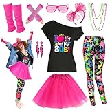 Xintorch 80s Outfit Women Costume Accessories Set T Shirt Leggings Tutu Skirt Neno Party Leg Warmers Headband