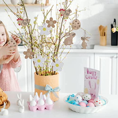 30 Pçs Pingente de Páscoa de Madeira Coelhinho Flor Ovos de Galinha Madeira Durável Atraente Recorte
