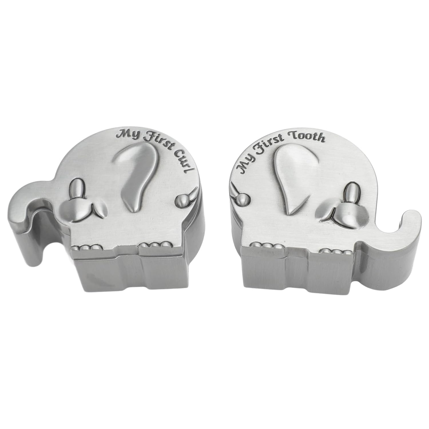 2 Pack Small Keepsake Box Elephant Shape Metal Storage Container with Velvet Cushion for Infant Tooth and First Curl, Engraved Baby Memory Gift Box for Newborn Baptism Birthday