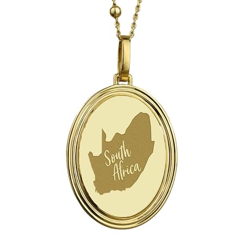 South Africa Map (Cape Town & Johannesburg) Necklace In Gold Plated 925 Sterling Silver ,South Africa 24mm Pendant With 18 Inch Boll Chain Handmade Jewelry Charm For Men Women |BHP_02231