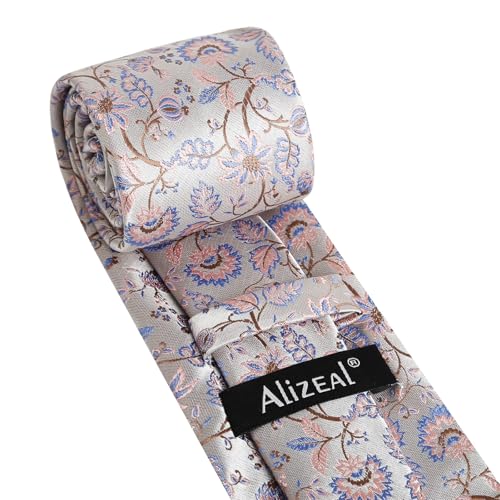 Image of Alizeal Mens 3.15inches Leaf Flower Pattern Tie Set | Floral Pattern Pocket Square Perfect for Fall Winter Business and Holiday Events