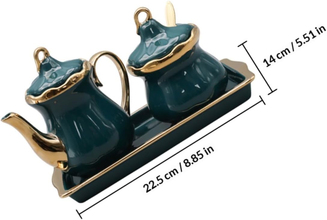 Ciieeo Ceramic Condiment Container Set with Salt and Sugar Jars, 2pcs Emerald Green Spice Storage Bowls for Kitchen Dining Table Use