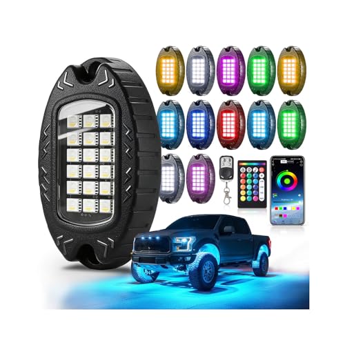 12Pods Heavy Duty Aluminum RGB+W LED Rock Lights Kit for Trucks Jeep UTV ATV SXS RZR Off-Road Vehicles, APP & RF Remote, Plug & Play Pre-Wired, IP67 Waterproof Dual Zone 12V Underglow Accent Lights