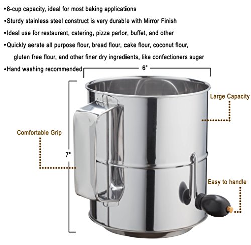 Kitchen Winners 8 Cup Crank Stainless Steel Flour Sifter by - Thumbnail 2