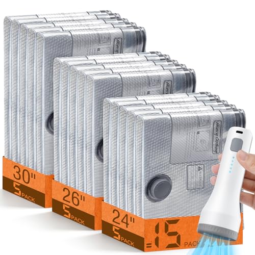 15 Pack Vacuum Storage Bags for Travel with Cordless Pump, Space Saver Bags for Clothes, Compression...