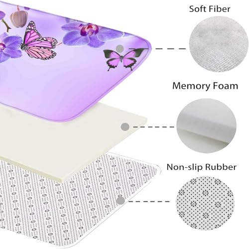 rutschfeste Badematte Sets Lila Rosa Schmetterling 3-Teiliges Badezimmerteppich-Set Weich Badteppich Schnell Trocknend Badvorleger mit WC Deckelbezug – Bild 6
